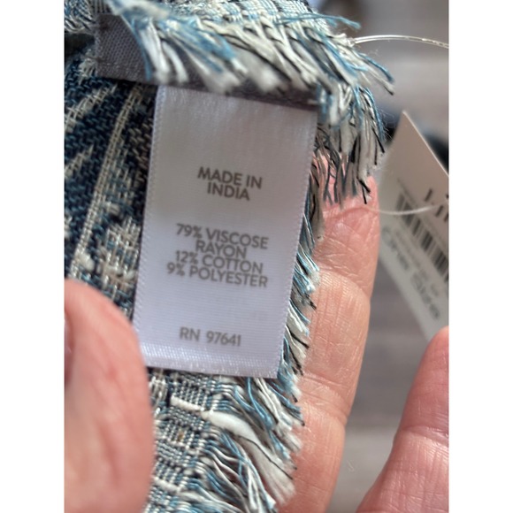 J.Jill India Ink Floral Tapestry Shawl Wrap Scarf Fringed One Size Blue Gray - Picture 4 of 7